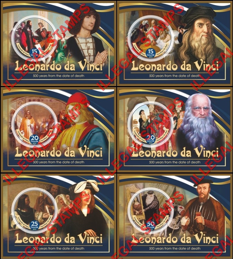 Haiti 2019 Paintings of Leonardo da Vinci Illegal Stamp Souvenir Sheets of 1 Haiti 2019 Paintings of Leonardo da Vinci Illegal Stamp Souvenir Sheets of 1