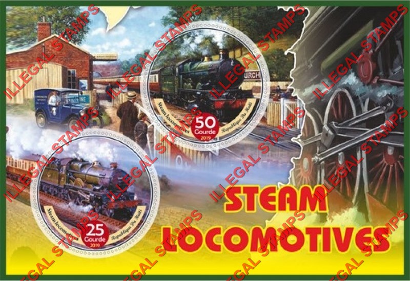 Haiti 2019 Steam Locomotives Illegal Stamp Souvenir Sheet of 2 Haiti 2019 Steam Locomotives Illegal Stamp Souvenir Sheet of 2