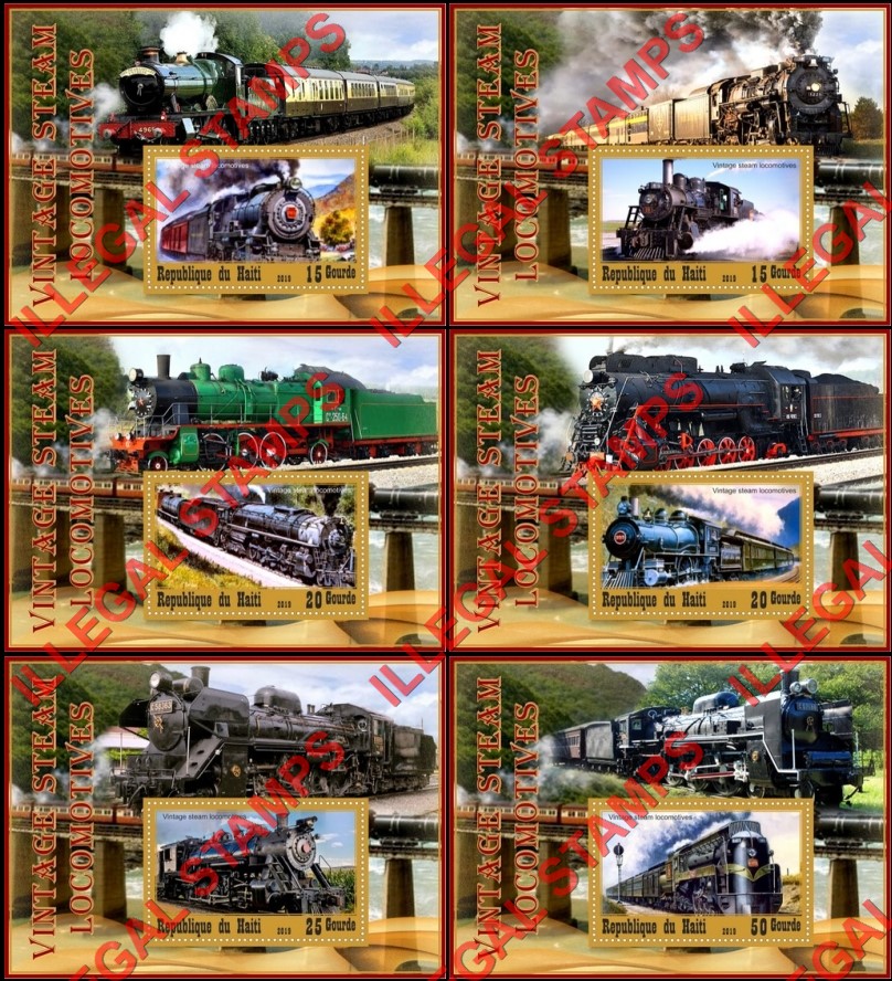 Haiti 2019 Steam Locomotives Vintage Illegal Stamp Souvenir Sheets of 1 Haiti 2019 Steam Locomotives Vintage Illegal Stamp Souvenir Sheets of 1