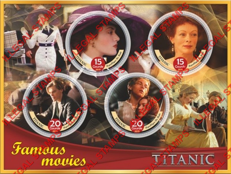 Haiti 2019 Titanic Famous Movies Illegal Stamp Souvenir Sheet of 4 Haiti 2019 Titanic Famous Movies Illegal Stamp Souvenir Sheet of 4