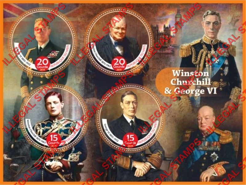 Haiti 2019 Winston Churchill and George VI Illegal Stamp Souvenir Sheet of 4 Haiti 2019 Winston Churchill and George VI Illegal Stamp Souvenir Sheet of 4