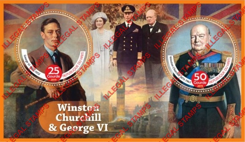 Haiti 2019 Winston Churchill and George VI Illegal Stamp Souvenir Sheet of 2 Haiti 2019 Winston Churchill and George VI Illegal Stamp Souvenir Sheet of 2