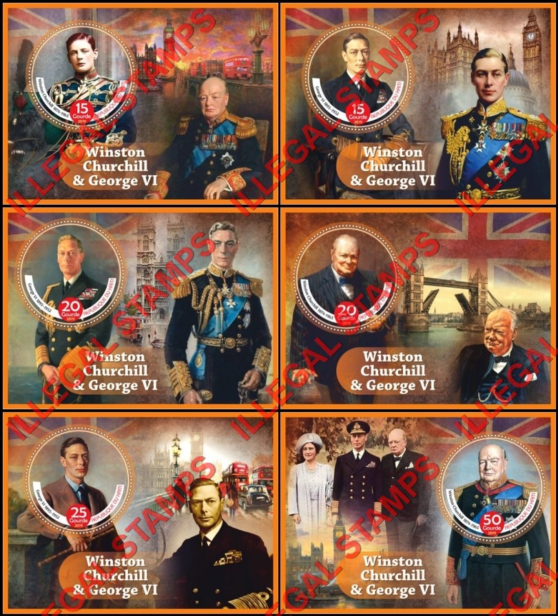 Haiti 2019 Winston Churchill and George VI Illegal Stamp Souvenir Sheets of 1 Haiti 2019 Winston Churchill and George VI Illegal Stamp Souvenir Sheets of 1