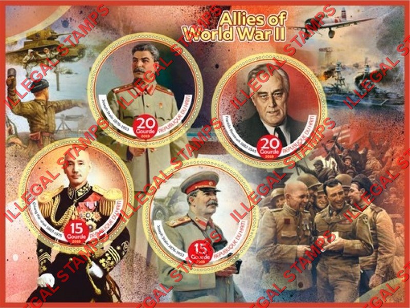 Haiti 2019 World War II Allies Illegal Stamp Souvenir Sheet of 4 Haiti 2019 World War II Allies Illegal Stamp Souvenir Sheet of 4