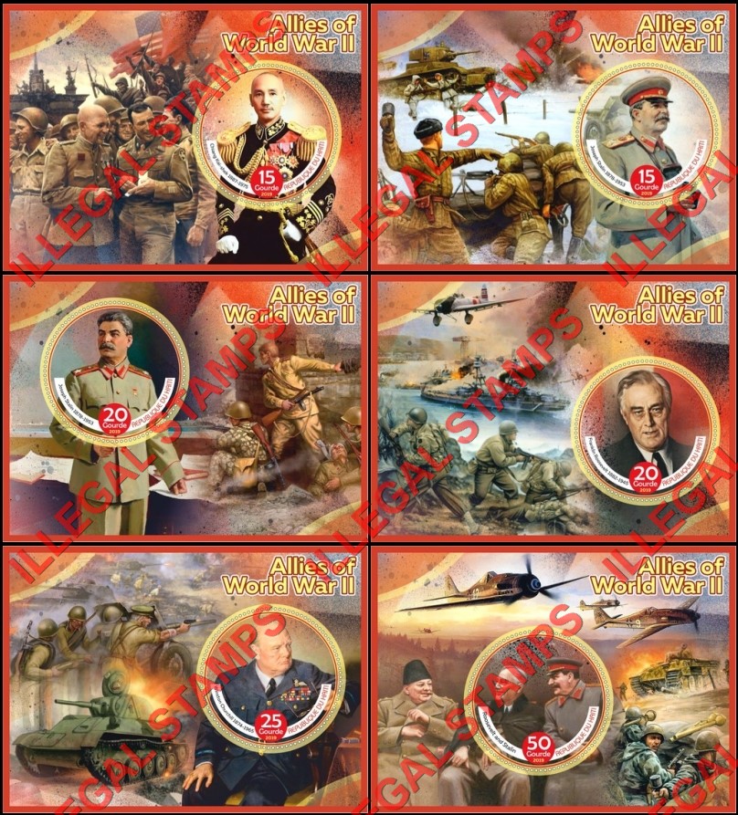 Haiti 2019 World War II Allies Illegal Stamp Souvenir Sheets of 1 Haiti 2019 World War II Allies Illegal Stamp Souvenir Sheets of 1