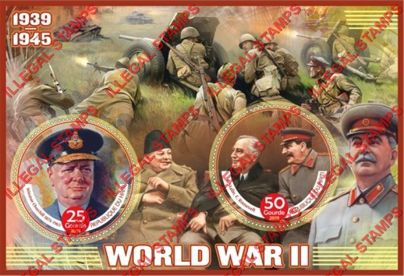 Haiti 2019 World War II Illegal Stamp Souvenir Sheet of 2 Haiti 2019 World War II Illegal Stamp Souvenir Sheet of 2