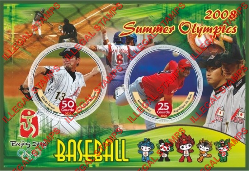 Haiti 2020 Baseball Players at the Summer Olympic Games in Beijing in 2008 Illegal Stamp Souvenir Sheet of 2 Haiti 2020 Baseball Players at the Summer Olympic Games in Beijing in 2008 Illegal Stamp Souvenir Sheet of 2