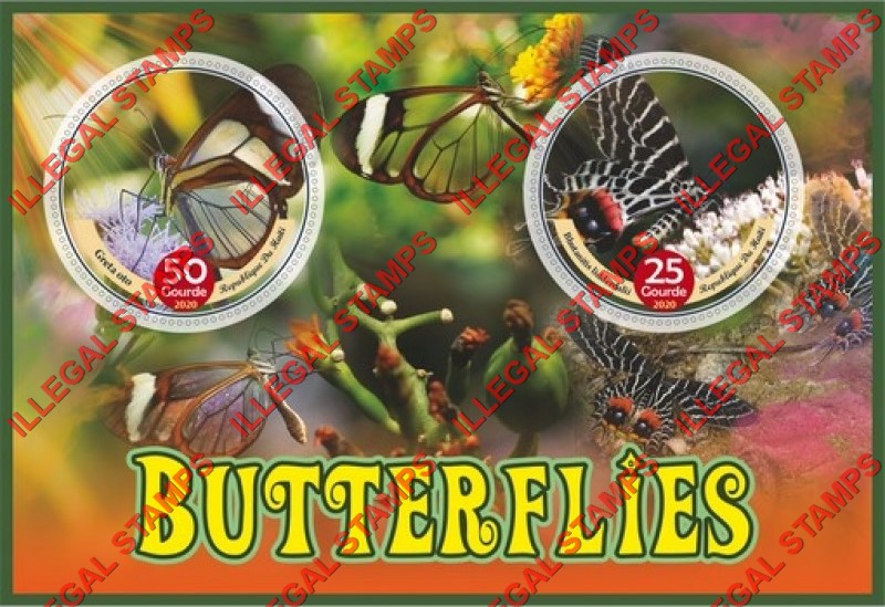 Haiti 2020 Butterflies Illegal Stamp Souvenir Sheet of 2 Haiti 2020 Butterflies Illegal Stamp Souvenir Sheet of 2
