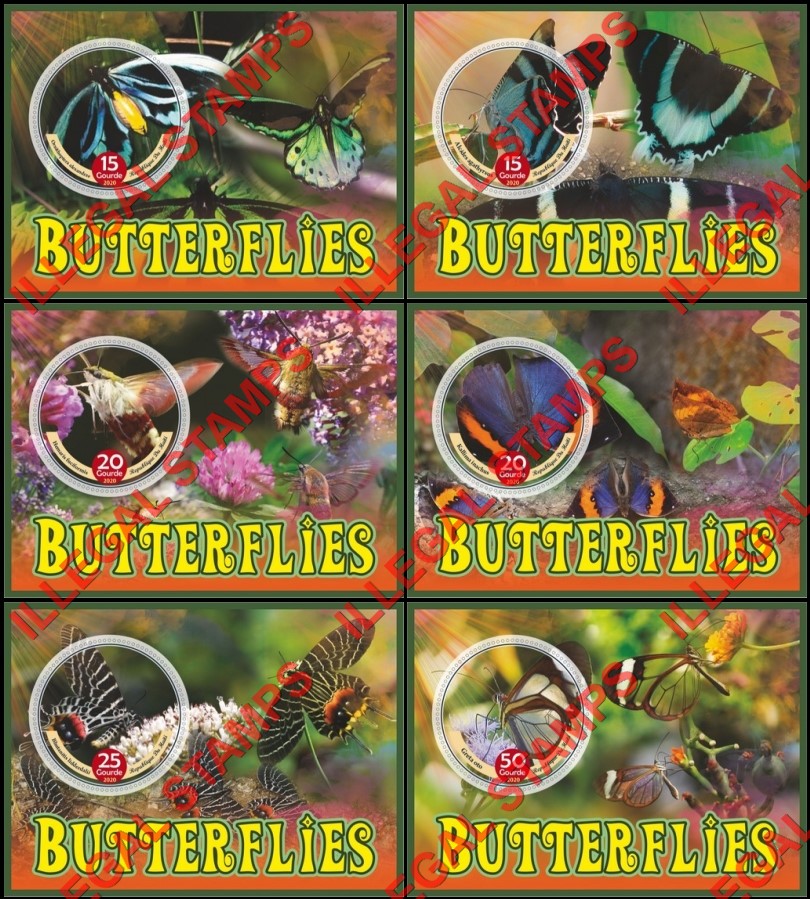 Haiti 2020 Butterflies Illegal Stamp Souvenir Sheets of 1 Haiti 2020 Butterflies Illegal Stamp Souvenir Sheets of 1
