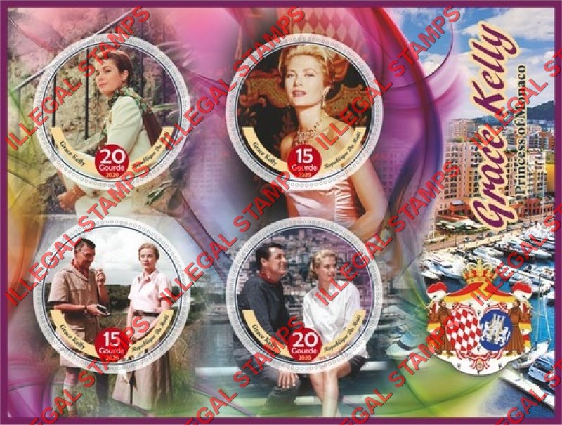 Haiti 2020 Grace Kelly Princess of Monaco Illegal Stamp Souvenir Sheet of 4 Haiti 2020 Grace Kelly Princess of Monaco Illegal Stamp Souvenir Sheet of 4