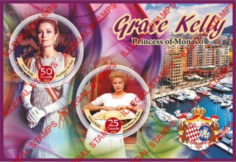 Haiti 2020 Grace Kelly Princess of Monaco Illegal Stamp Souvenir Sheet of 2 Haiti 2020 Grace Kelly Princess of Monaco Illegal Stamp Souvenir Sheet of 2