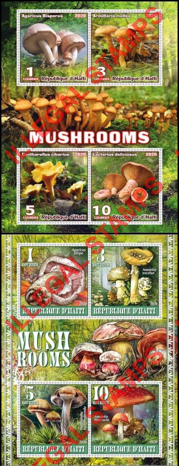 Haiti 2020 Mushrooms Illegal Stamp Souvenir Sheets of 4 Haiti 2020 Mushrooms Illegal Stamp Souvenir Sheets of 4