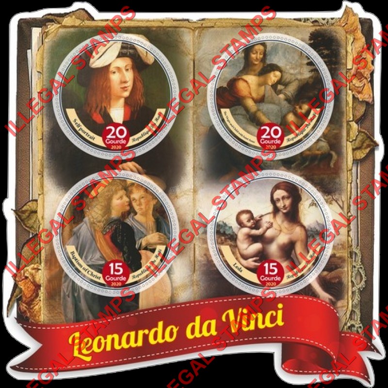 Haiti 2020 Paintings by Leonardo da Vinci Illegal Stamp Souvenir Sheet of 4 Haiti 2020 Paintings by Leonardo da Vinci Illegal Stamp Souvenir Sheet of 4