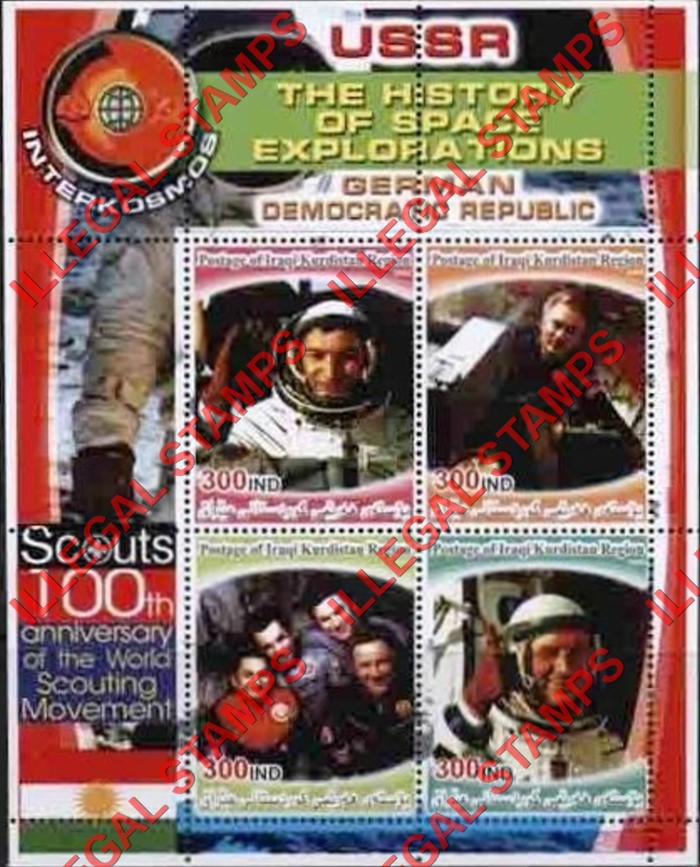 Kurdistan 2005 History of Space Exploration German Democratic Republic Illegal Stamp Souvenir Sheet of 4 Kurdistan 2005 History of Space Exploration German Democratic Republic Illegal Stamp Souvenir Sheet of 4