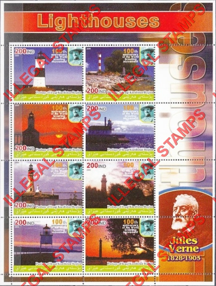 Kurdistan 2005 Lighthouses and Jules Verne Illegal Stamp Souvenir Sheet of 8 (Sheet 3) Kurdistan 2005 Lighthouses and Jules Verne Illegal Stamp Souvenir Sheet of 8 (Sheet 3)