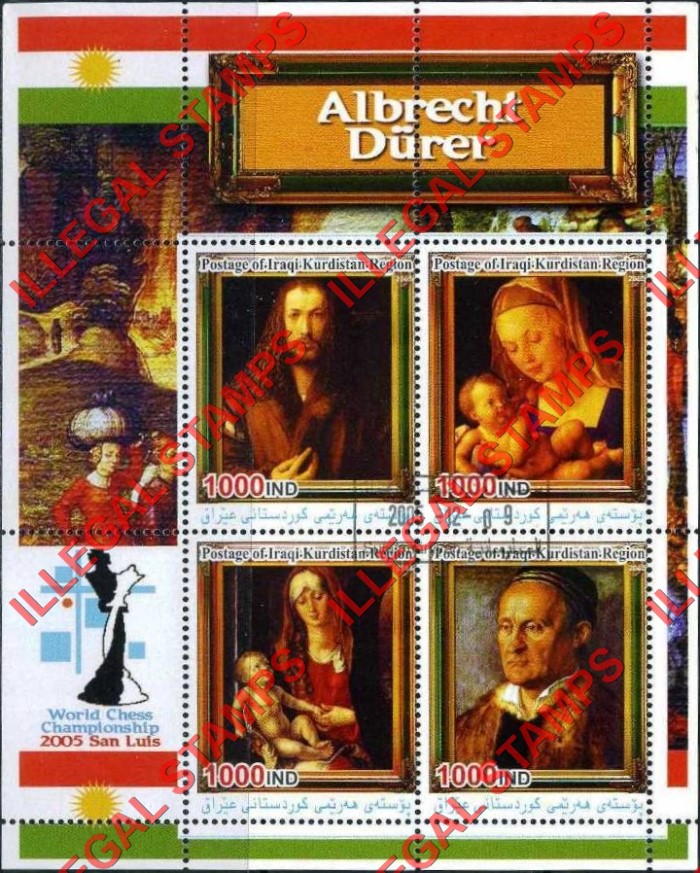 Kurdistan 2005 Paintings by Albrecht Durer Illegal Stamp Souvenir Sheet of 4 Kurdistan 2005 Paintings by Albrecht Durer Illegal Stamp Souvenir Sheet of 4