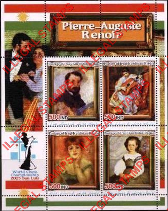 Kurdistan 2005 Paintings by Pierre Auguste Renoir Illegal Stamp Souvenir Sheet of 4 Kurdistan 2005 Paintings by Pierre Auguste Renoir Illegal Stamp Souvenir Sheet of 4