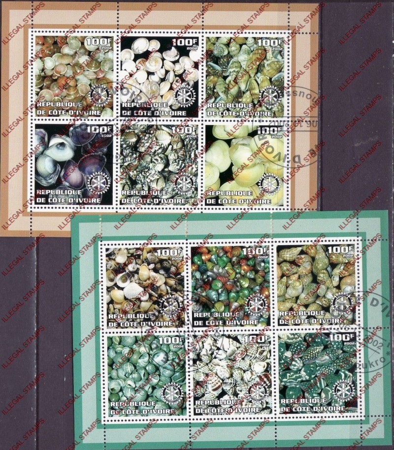 Ivory Coast 2002 Sea Shells Illegal Stamp Sheetlets of 6 Ivory Coast 2002 Sea Shells Illegal Stamp Sheetlets of 6