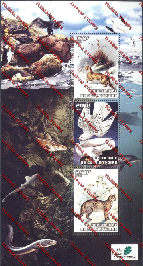 Ivory coast 2003 Animals Nature Conservancy Illegal Stamp Sheetlet of Three