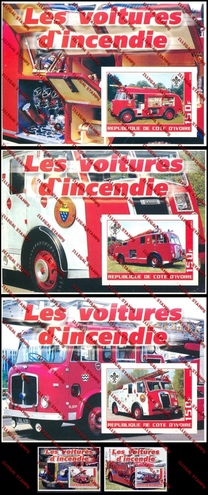 Ivory coast 2003 Fire Engines Illegal Stamp Souvenir Sheets Ivory coast 2003 Fire Engines Illegal Stamp Souvenir Sheets