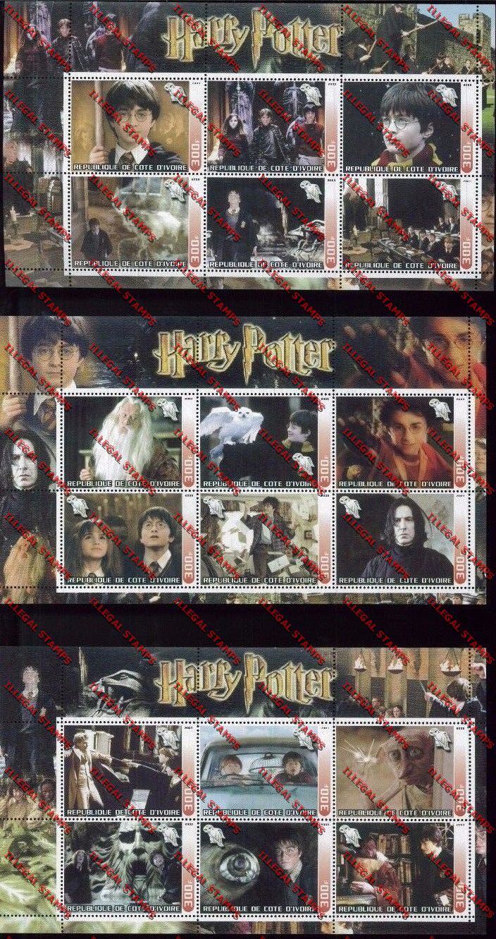 Ivory Coast 2003 Harry Potter Illegal Stamp Sheetlets of Six Ivory coast 2003 Harry Potter Illegal Stamp Sheetlets of Six
