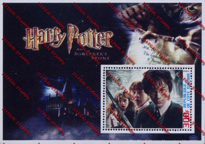 Ivory Coast 2003 Harry Potter Illegal Stamp Souvenir Sheet 2 Ivory coast 2003 Harry Potter Illegal Stamp Souvenir Sheet 2