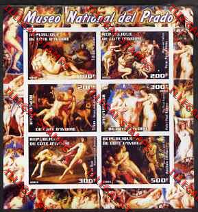 Ivory coast 2003 Paintings by Famous Artists Illegal Stamp Sheetlet of Six