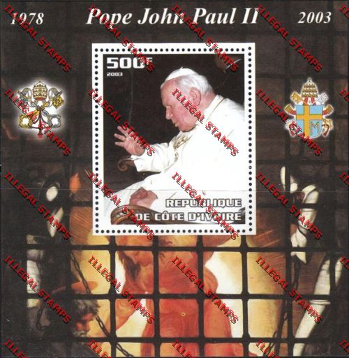 Ivory Coast 2003 Pope John Paul II Illegal Stamp Souvenir Sheet Ivory coast 2003 Pope John Paul II Illegal Stamp Souvenir Sheet
