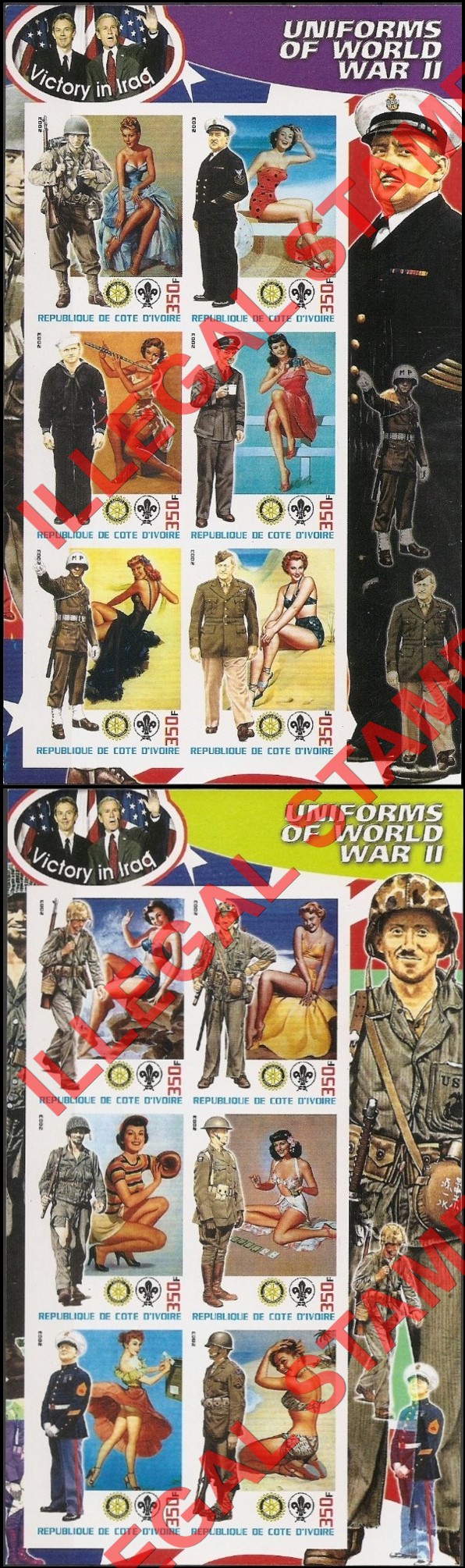 Ivory Coast 2003 Uniforms of World War II Illegal Stamp Souvenir Sheets of 6 (Part 1) Ivory Coast 2003 Uniforms of World War II Illegal Stamp Souvenir Sheets of 6 (Part 1)