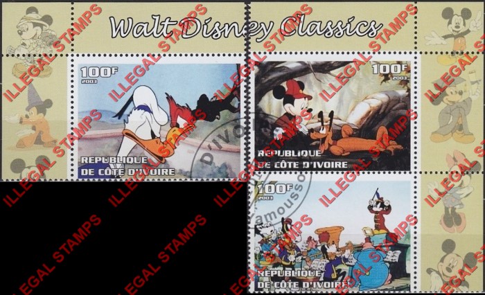Ivory Coast 2003 Walt Disney Classics Illegal Stamp Souvenir Sheet Pieces Ivory Coast 2003 Walt Disney Classics Illegal Stamp Souvenir Sheet Pieces