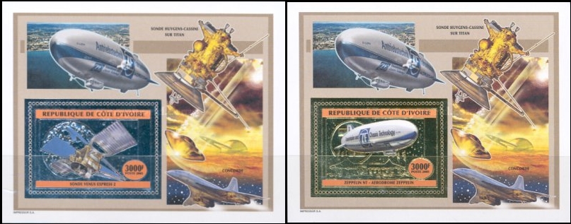 Ivory Coast 2005 Concorde and Zeppelins Gold and Silver Foil Souvenir Sheets Ivory Coast 2005 Concorde and Zeppelins Gold and Silver Foil Souvenir Sheets