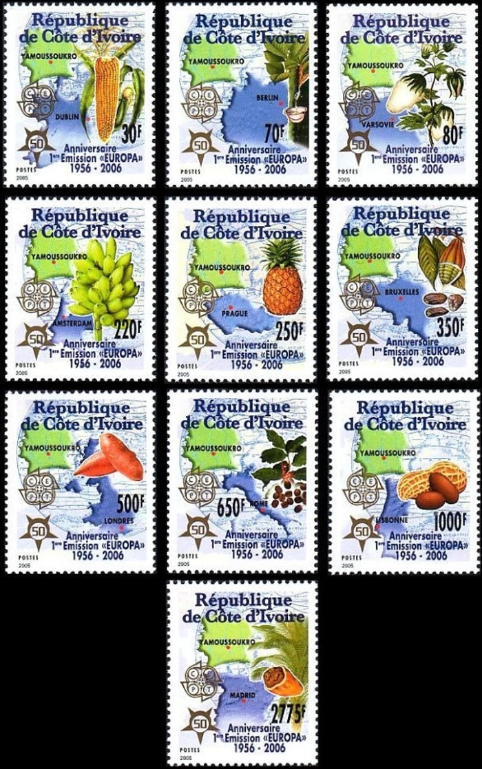 Ivory Coast 2005 50th Anniversary of the first Europa stamp Scott 1156-1165 Ivory Coast 2005 50th Anniversary of the first Europa stamp Scott 1156-1165