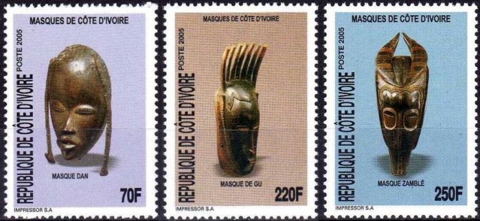 Ivory Coast 2005 Masks of the Ivory Coast Scott 1153-1155 Ivory Coast 2005 Masks of the Ivory Coast Scott 1153-1155