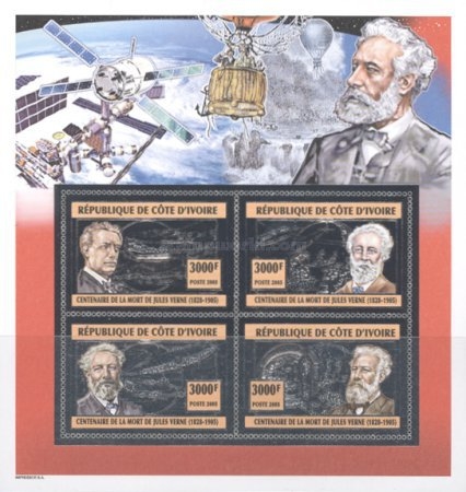 Ivory Coast 2005 Jules Verne Silver Foil Souvenir Sheet Ivory Coast 2005 Jules Verne Silver Foil Souvenir Sheet