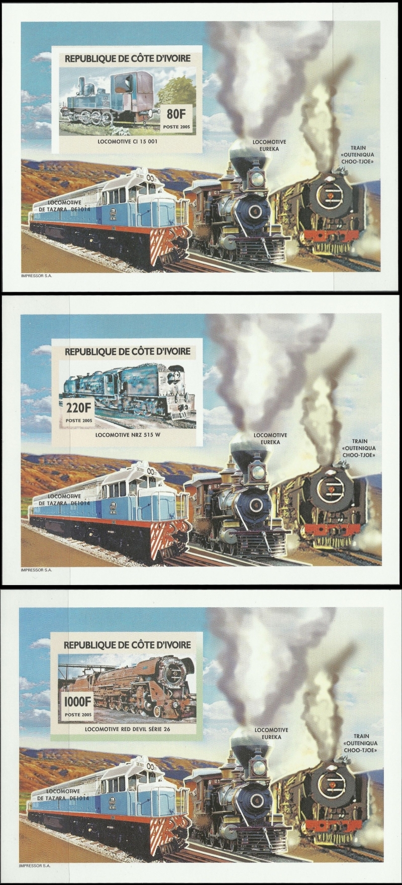 Ivory Coast 2005 Locomotives Souvenir Sheets Ivory Coast 2005 Locomotives Souvenir Sheets