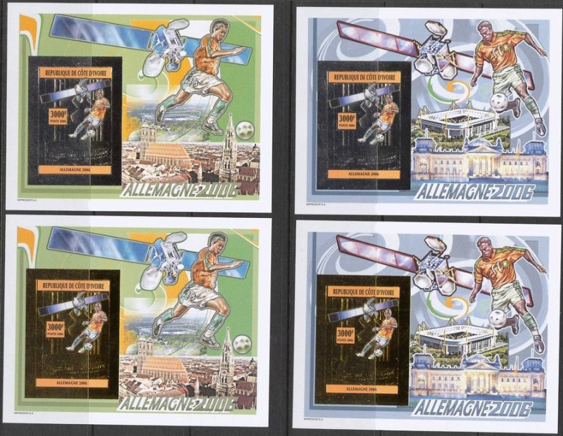 Ivory Coast 2006 World Cup Soccer Gold and Silver Foil Souvenir Sheets Ivory Coast 2006 World Cup Soccer Gold and Silver Foil Souvenir Sheets