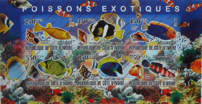 Ivory Coast 2011 Exotic Fish Illegal Stamp Sheetlet of 9 Ivory Coast 2011 Exotic Fish Illegal Stamp Sheetlet of 9