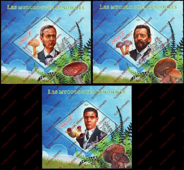 Ivory Coast 2011 Mushrooms Mycologists Illegal Stamp Souvenir Sheets of 1 Ivory Coast 2011 Mushrooms Mycologists Illegal Stamp Souvenir Sheets of 1
