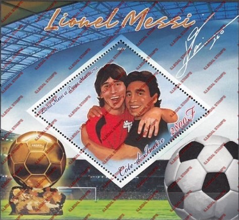 Ivory Coast 2011 Soccer Lionel Messi Illegal Stamp Souvenir Sheet of 1 Ivory Coast 2011 Soccer Lionel Messi Illegal Stamp Souvenir Sheet of 1
