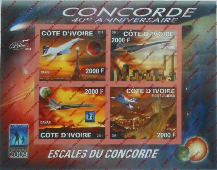 Ivory Coast 2011 Space Concorde Illegal Stamp Souvenir Sheet of 4 Ivory Coast 2011 Space Concorde Illegal Stamp Souvenir Sheet of 4