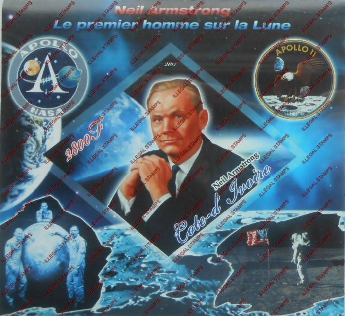 Ivory Coast 2011 Space Neil Armstrong Illegal Stamp Souvenir Sheet of 1 Ivory Coast 2011 Space Neil Armstrong Illegal Stamp Souvenir Sheet of 1