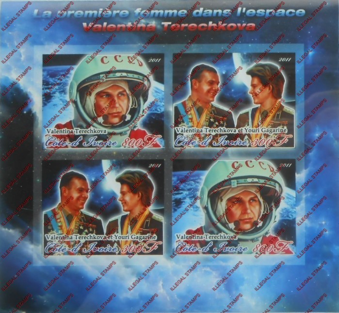Ivory Coast 2011 Space Valentina Terechkova Illegal Stamp Souvenir Sheet of 4 Ivory Coast 2011 Space Valentina Terechkova Illegal Stamp Souvenir Sheet of 4