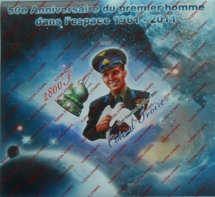 Ivory Coast 2011 Space Youri Gagarine Illegal Stamp Souvenir Sheet of 1 Ivory Coast 2011 Space Youri Gagarine Illegal Stamp Souvenir Sheet of 1
