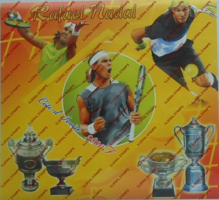 Ivory Coast 2011 Tennis Rafael Nadal Illegal Stamp Souvenir Sheet of 1 Ivory Coast 2011 Tennis Rafael Nadal Illegal Stamp Souvenir Sheet of 1