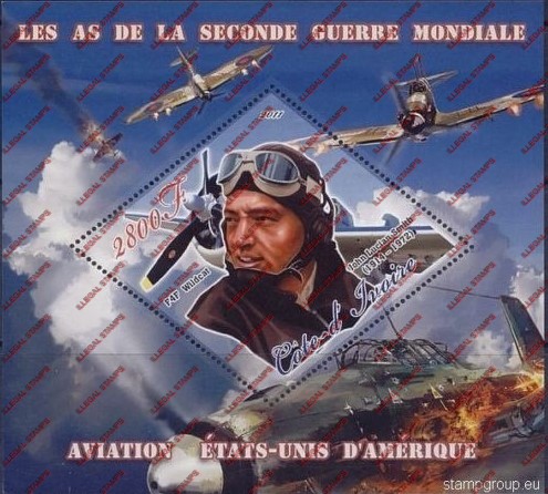 Ivory Coast 2011 World War II American Aviators Illegal Stamp Souvenir Sheet of 1 Ivory Coast 2011 World War II American Aviators Illegal Stamp Souvenir Sheet of 1
