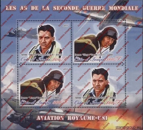 Ivory Coast 2011 World War II British Aviators Illegal Stamp Souvenir Sheet of 4 Ivory Coast 2011 World War II British Aviators Illegal Stamp Souvenir Sheet of 4