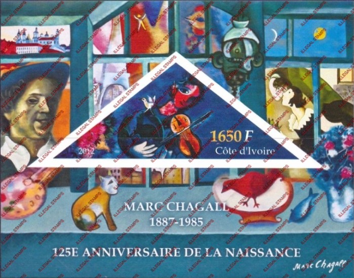 Ivory Coast 2012 Birth Anniversary Marc Chagall Illegal Stamp Souvenir Sheet of 1 Ivory Coast 2012 Birth Anniversary Marc Chagall Illegal Stamp Souvenir Sheet of 1