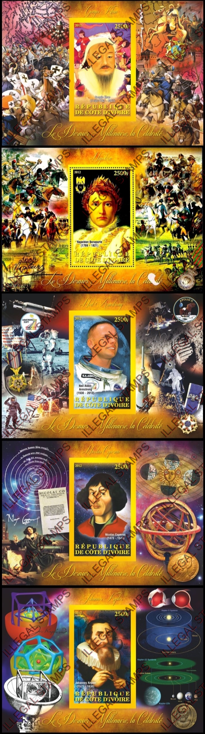 Ivory Coast 2012 Famous Leaders Illegal Stamp Souvenir Sheets of 1 (part 1) Ivory Coast 2012 Famous Leaders Illegal Stamp Souvenir Sheets of 1 (part 1)