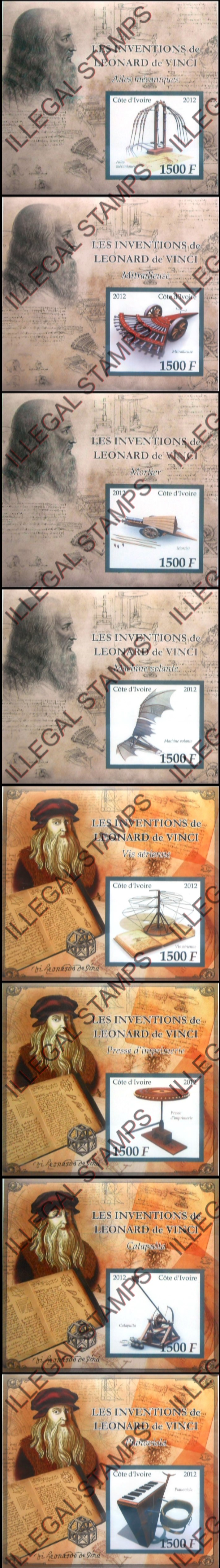 Ivory Coast 2012 Leonard de Vinci Illegal Stamp Souvenir Sheets of 1 Ivory Coast 2012 Leonard de Vinci Illegal Stamp Souvenir Sheets of 1