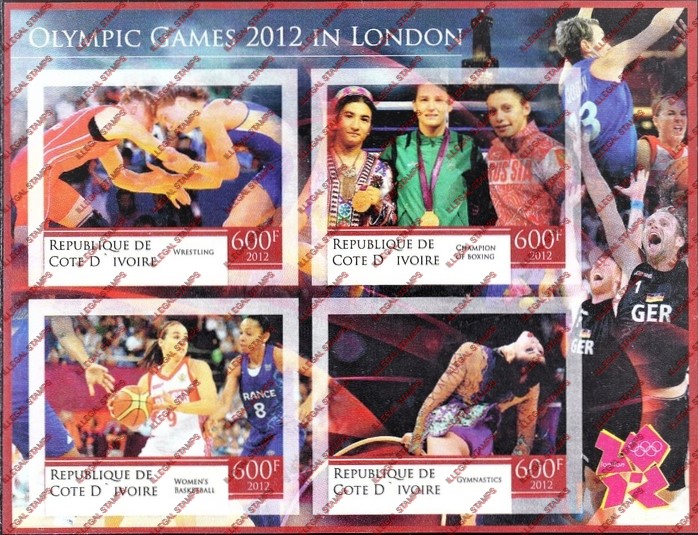Ivory Coast 2012 Olympic Games London Illegal Stamp Souvenir Sheet of 4 Ivory Coast 2012 Olympic Games London Illegal Stamp Souvenir Sheet of 4